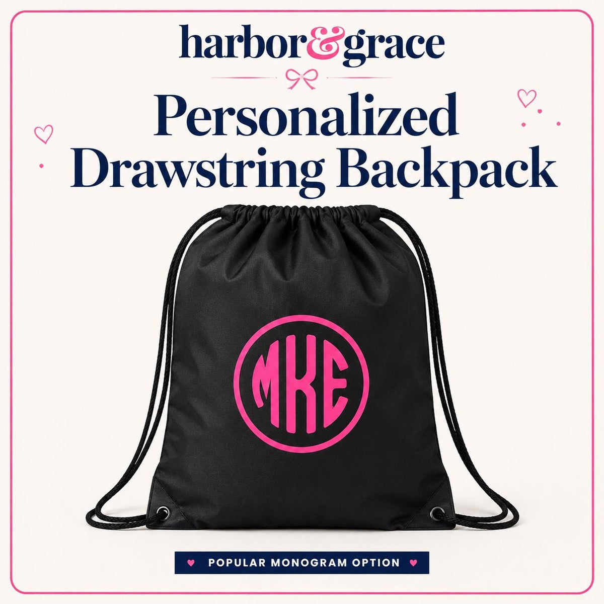 Custom Nylon Drawstring Backpack | Personalized Monogram Gym Bag