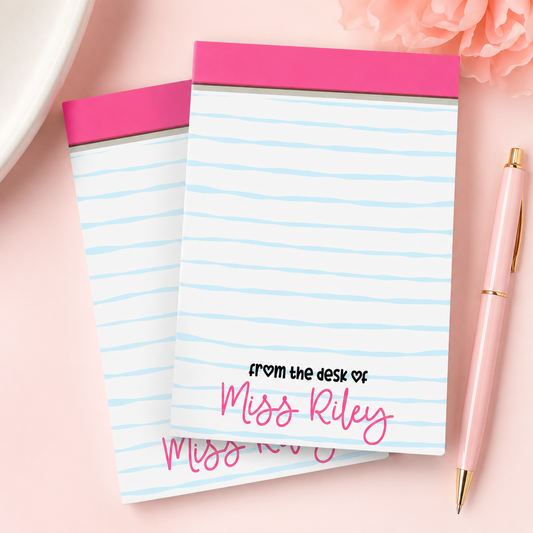Personalized Teacher Notepad – Bubblegum Wavy Stripe