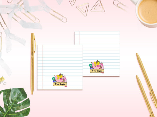 Personalized Pink Apple Teacher Notepad