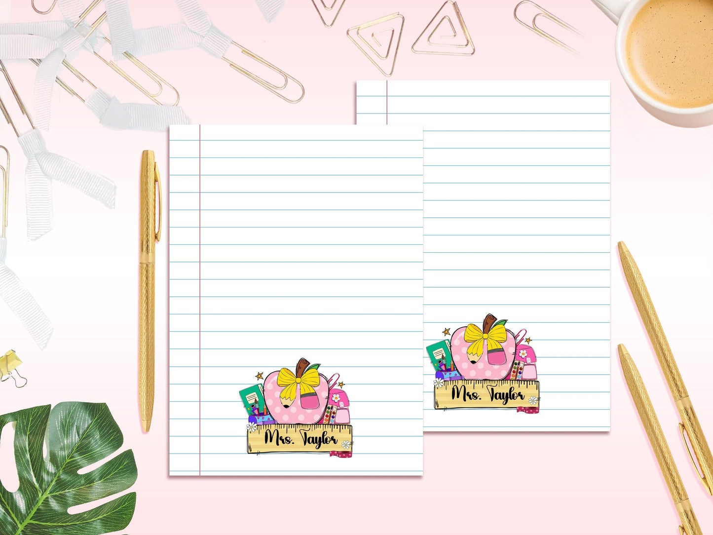 Personalized Pink Apple Teacher Notepad