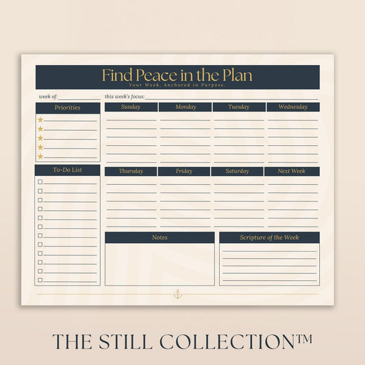 “Find Peace in the Plan” Weekly Desk Pad – 10×8 Christian Planner