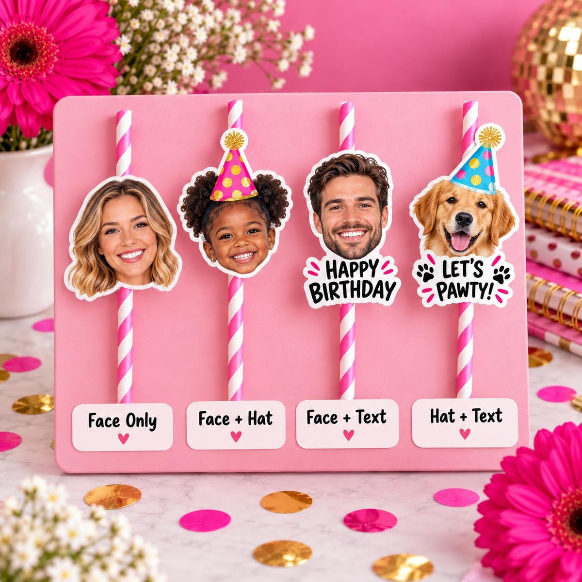 Custom Photo Party Straws | Personalized Face Drink Straws