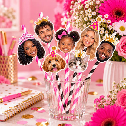 Custom Photo Party Straws | Personalized Face Drink Straws