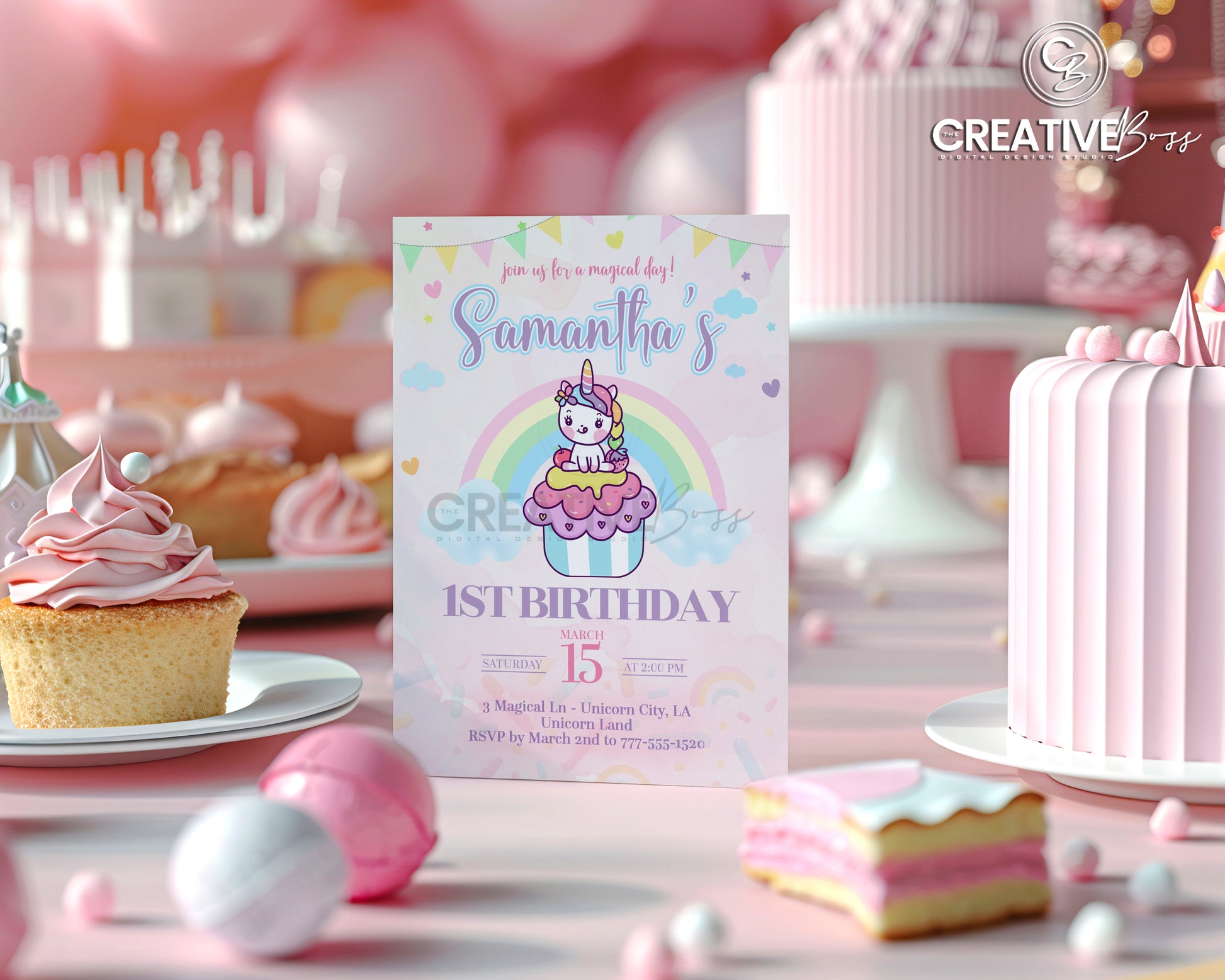 Magical Unicorn Birthday Invitation – 5x7 Custom Design or Printed Cards image 0