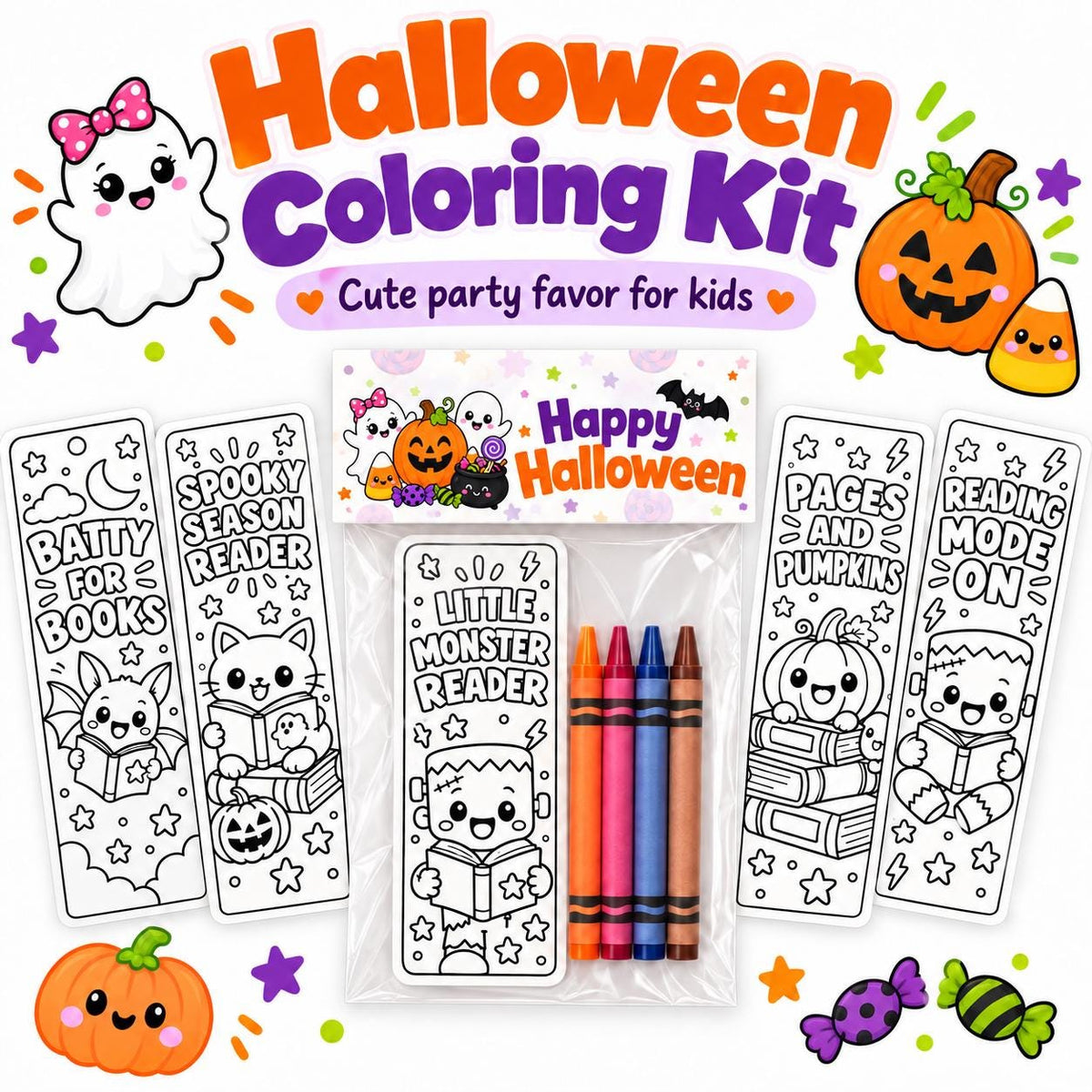 Halloween Coloring Bookmark Kit | Non-Candy Classroom Favors