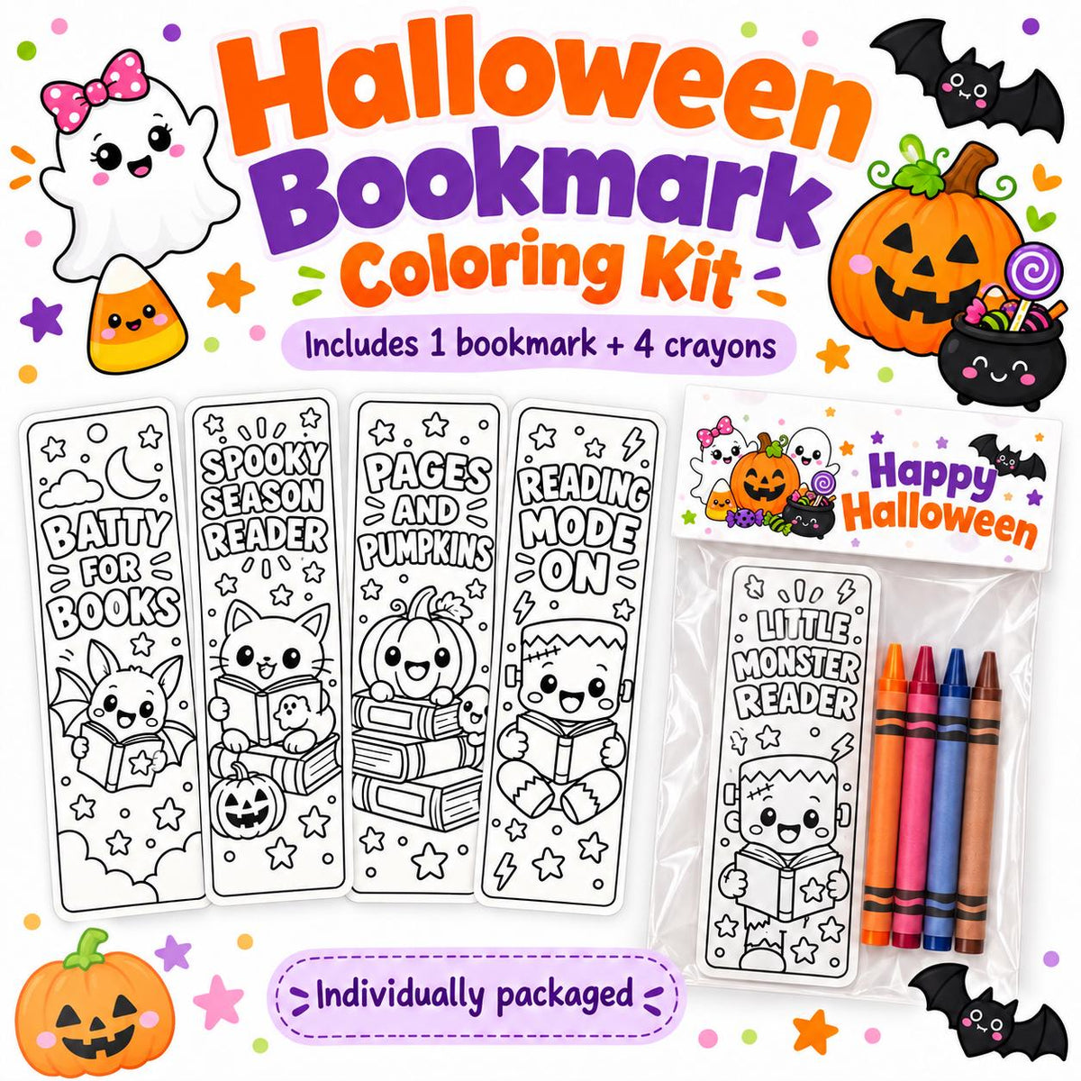 Halloween Coloring Bookmark Kit | Non-Candy Classroom Favors