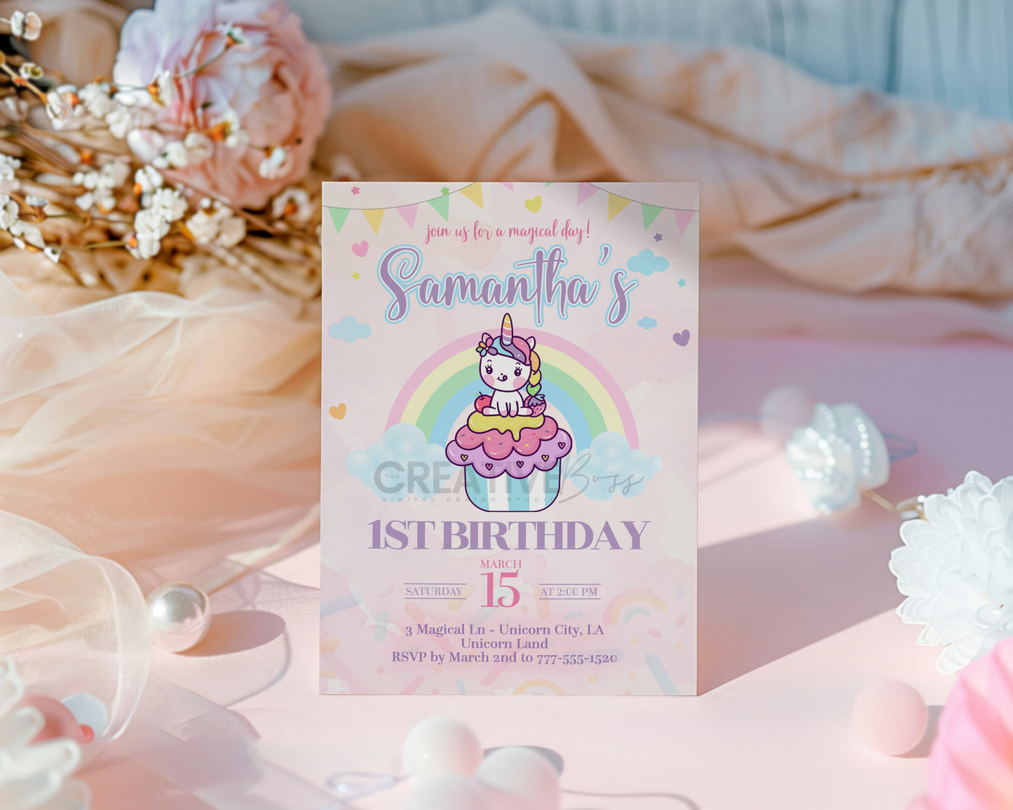 Magical Unicorn Birthday Invitation – 5x7 Custom Design or Printed Cards image 1