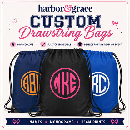 Custom Nylon Drawstring Backpack | Personalized Monogram Gym Bag