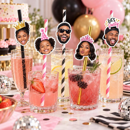 Custom Photo Party Straws | Personalized Face Drink Straws