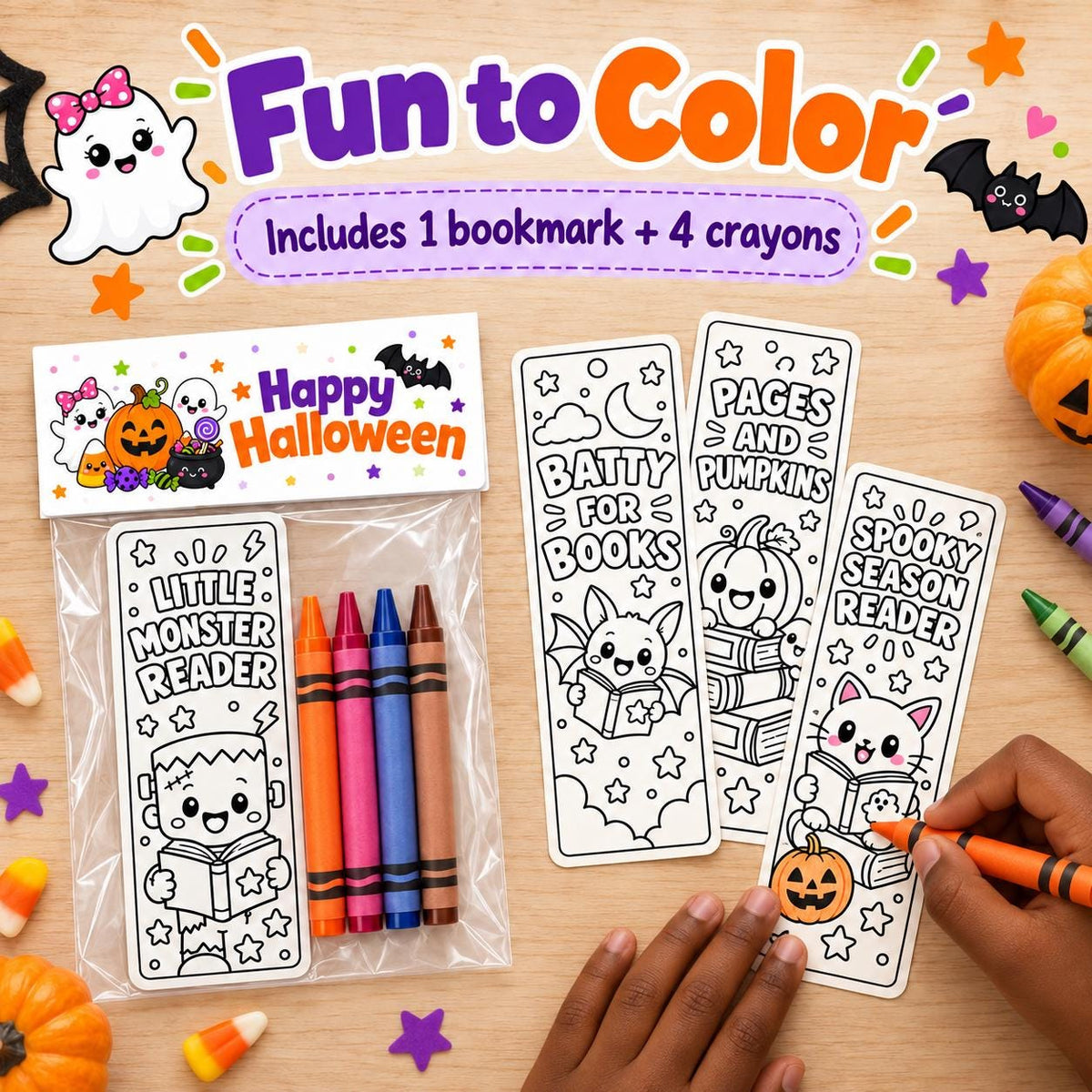 Halloween Coloring Bookmark Kit | Non-Candy Classroom Favors