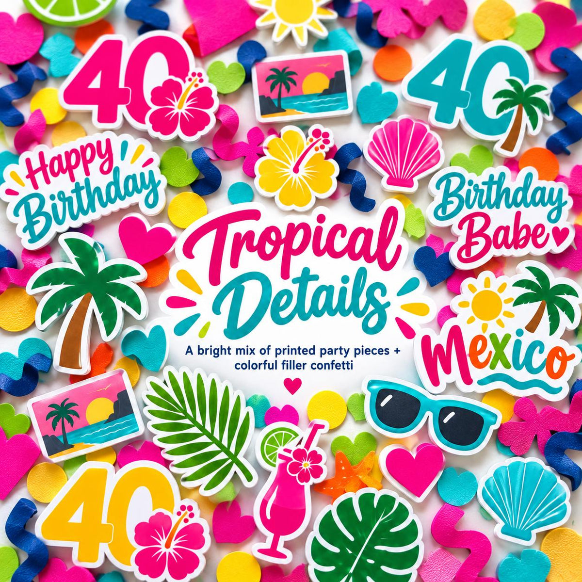 Tropical Birthday Babe Confetti Mix | Custom Age Party Toss