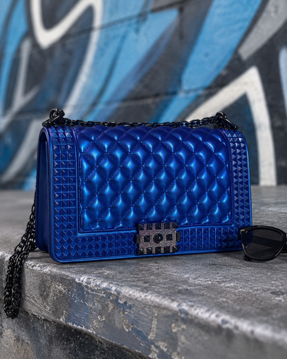 Cobalt Crush Quilted Chain Shoulder Bag