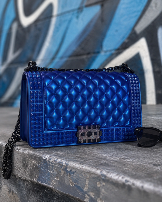 Cobalt Crush Quilted Chain Shoulder Bag