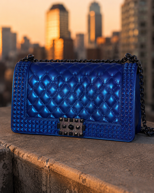 Cobalt Crush Quilted Chain Shoulder Bag