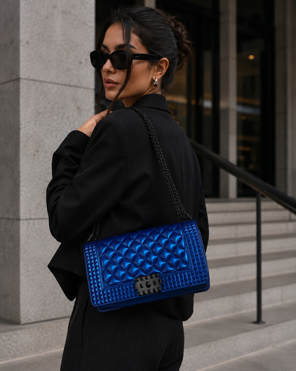Cobalt Crush Quilted Chain Shoulder Bag