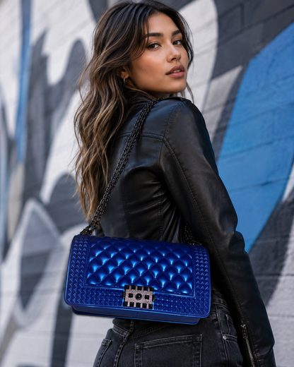 Cobalt Crush Quilted Chain Shoulder Bag
