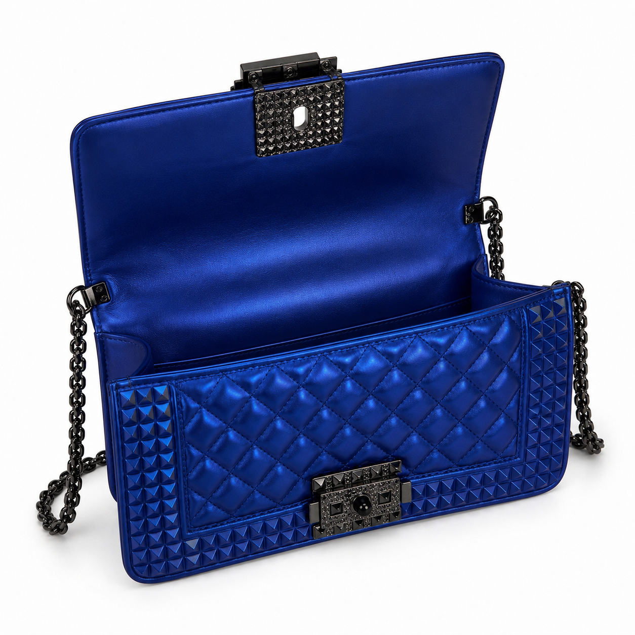 Cobalt Crush Quilted Chain Shoulder Bag