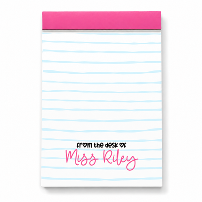 Personalized Teacher Notepad – Bubblegum Wavy Stripe