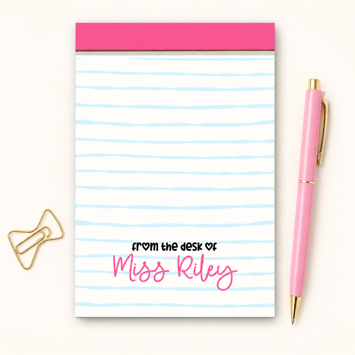 Personalized Teacher Notepad – Bubblegum Wavy Stripe