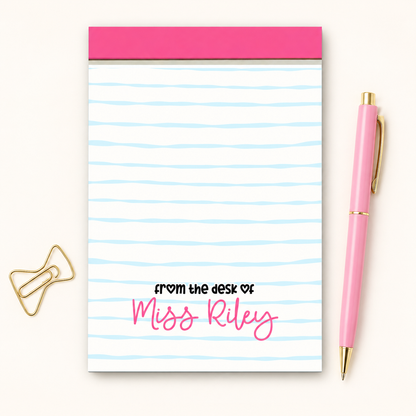 Personalized Teacher Notepad – Bubblegum Wavy Stripe