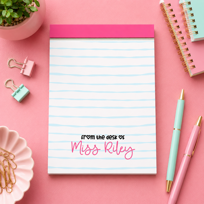 Personalized Teacher Notepad – Bubblegum Wavy Stripe