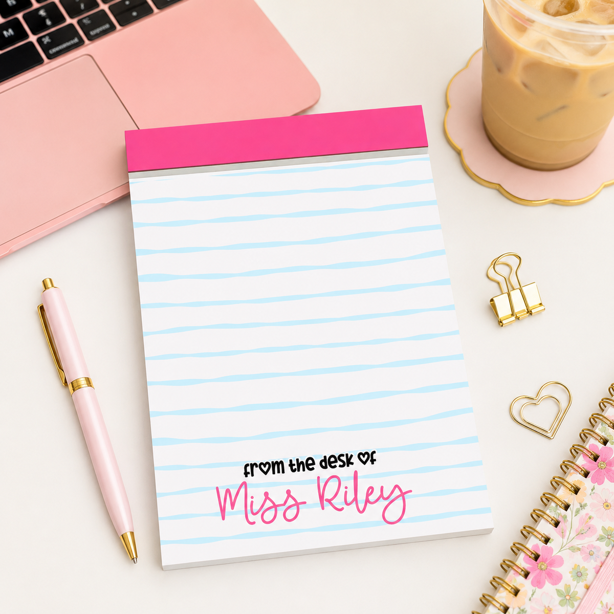 Personalized Teacher Notepad – Bubblegum Wavy Stripe