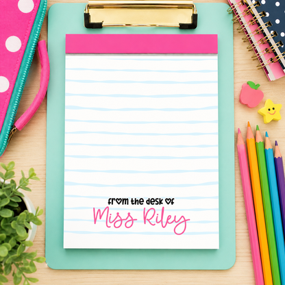 Personalized Teacher Notepad – Bubblegum Wavy Stripe