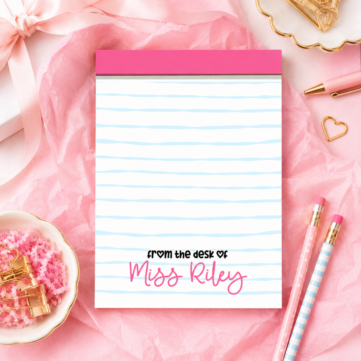 Personalized Teacher Notepad – Bubblegum Wavy Stripe