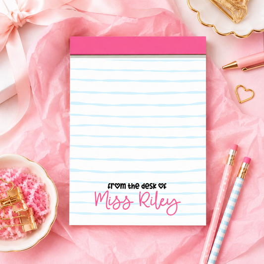 Personalized Teacher Notepad – Bubblegum Wavy Stripe