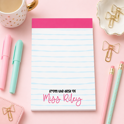 Personalized Teacher Notepad – Bubblegum Wavy Stripe