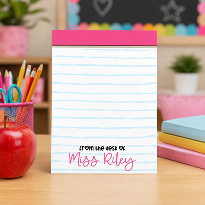 Personalized Teacher Notepad – Bubblegum Wavy Stripe