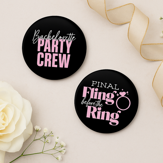 Bachelorette Party Crew Button Set – Bride & Bridesmaid Buttons