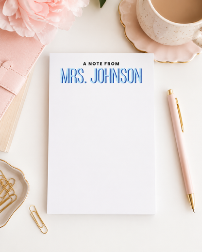 Personalized Teacher Notepad – Custom Color Block