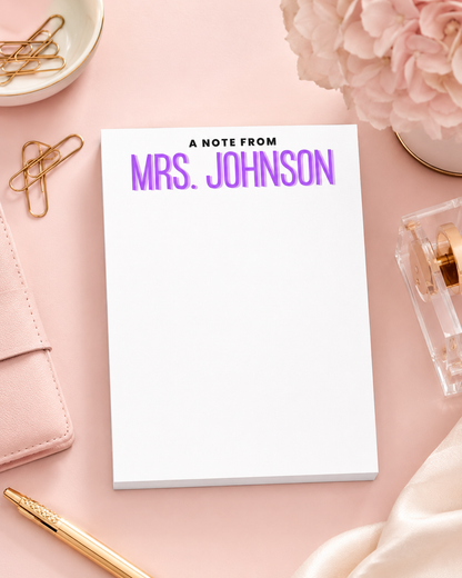 Personalized Teacher Notepad – Custom Color Block