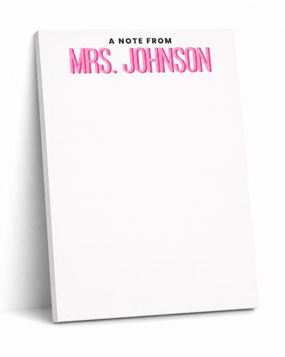Personalized Teacher Notepad – Custom Color Block