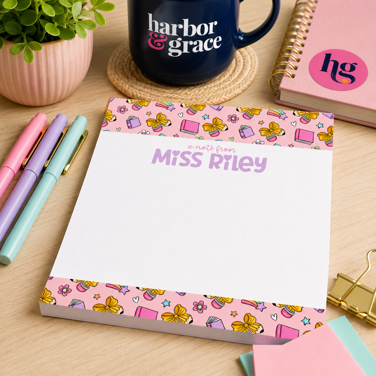 Personalized Teacher Notepad – 5x7 | Pink School Supply Doodles