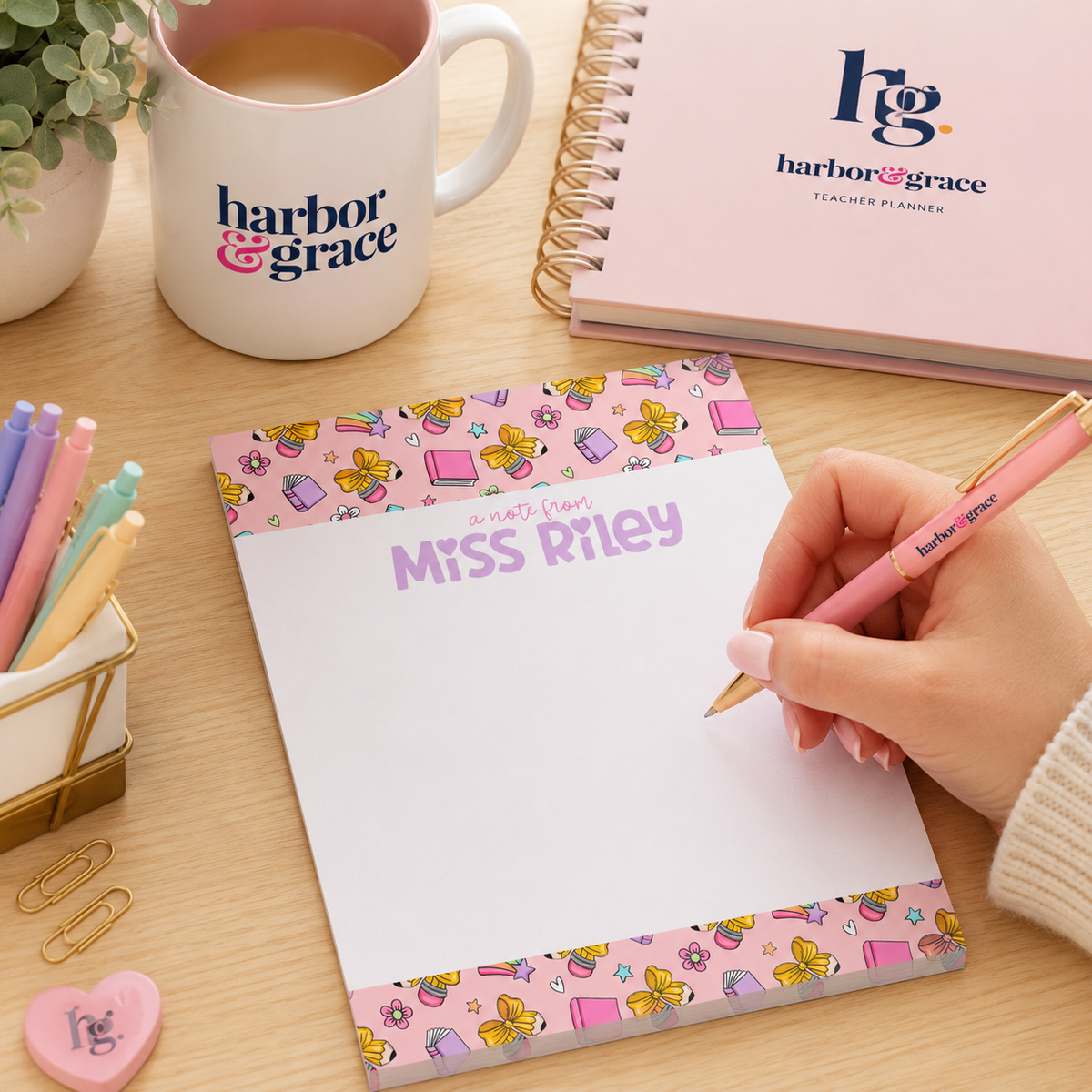 Personalized Teacher Notepad – 5x7 | Pink School Supply Doodles