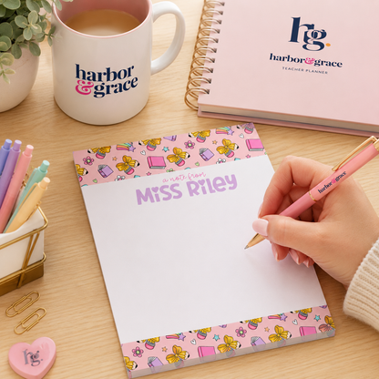 Personalized Teacher Notepad – 5x7 | Pink School Supply Doodles