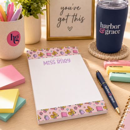 Personalized Teacher Notepad – 5x7 | Pink School Supply Doodles