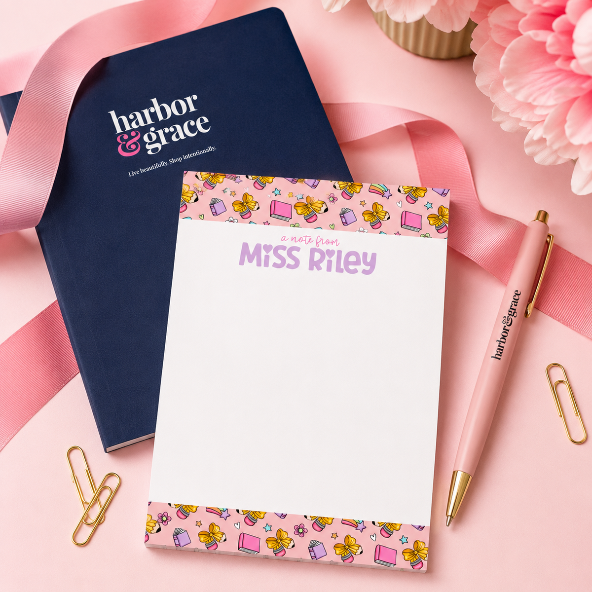 Personalized Teacher Notepad – 5x7 | Pink School Supply Doodles