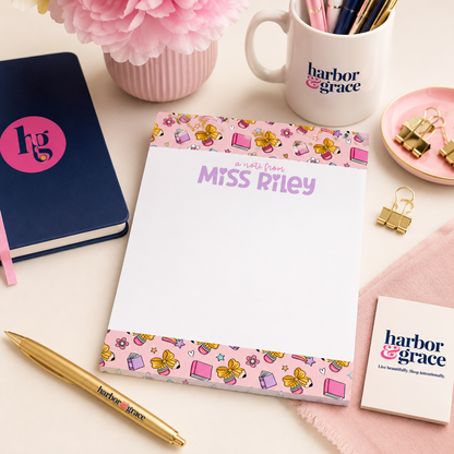 Personalized Teacher Notepad – 5x7 | Pink School Supply Doodles