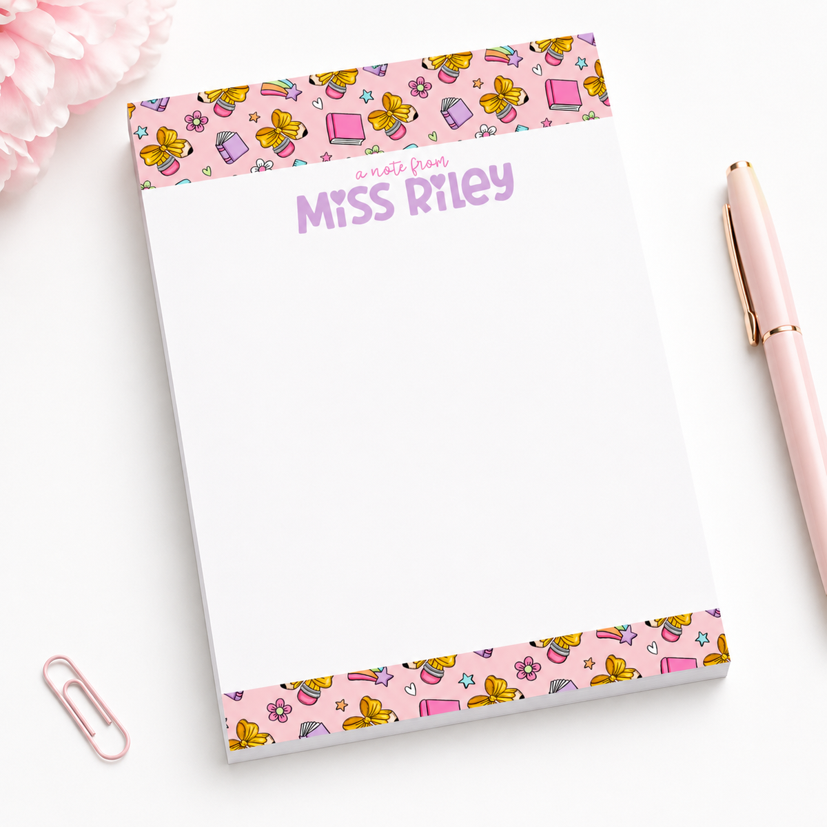 Personalized Teacher Notepad – 5x7 | Pink School Supply Doodles