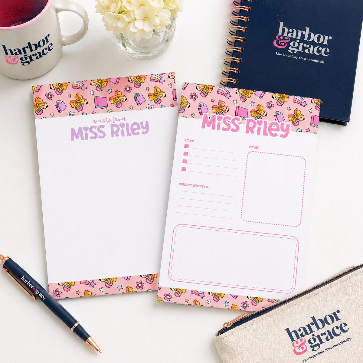 Personalized Teacher Notepad – 5x7 | Pink School Supply Doodles