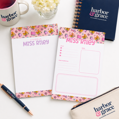 Personalized Teacher Notepad – 5x7 | Pink School Supply Doodles