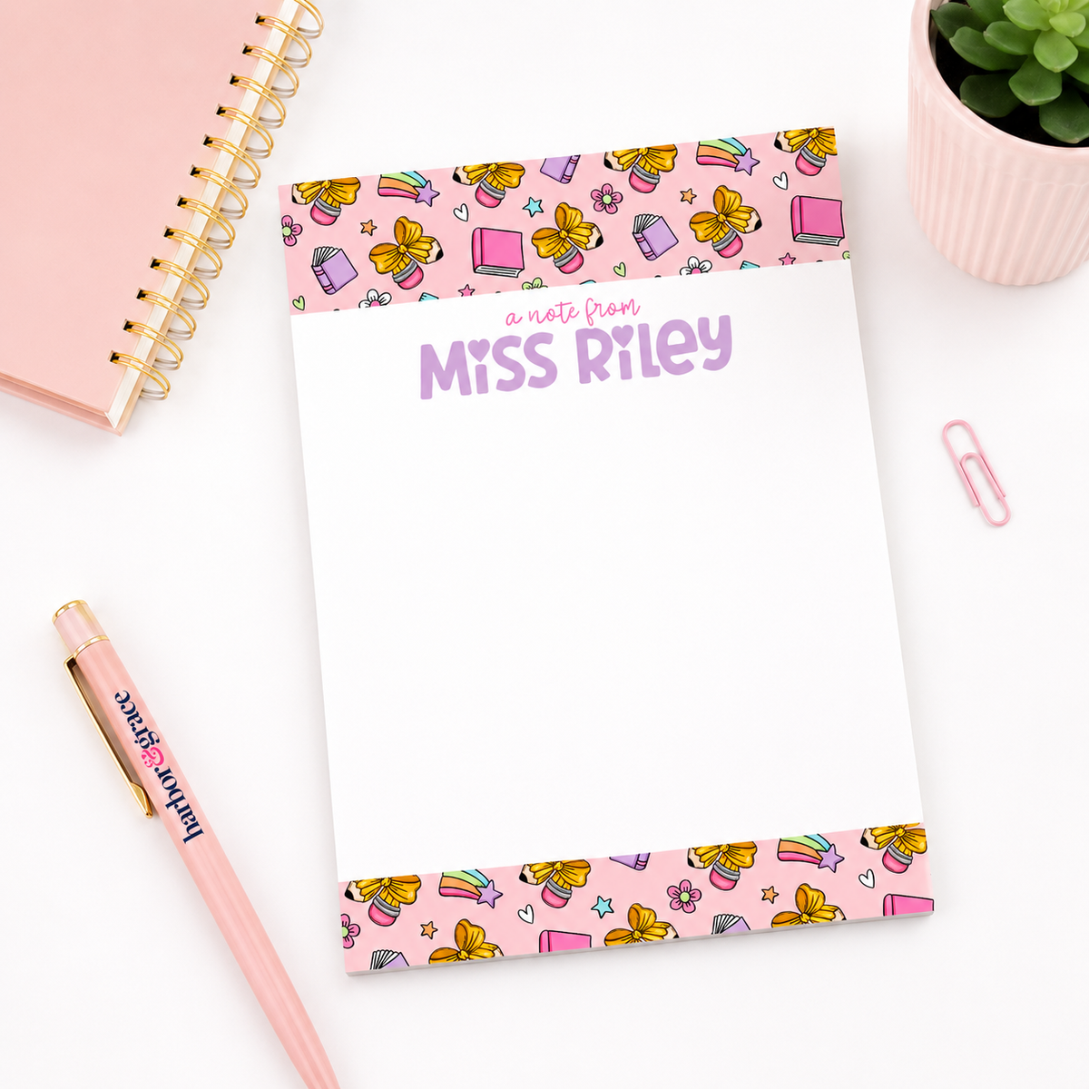 Personalized Teacher Notepad – 5x7 | Pink School Supply Doodles