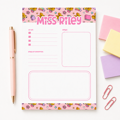 Personalized Teacher Notepad – 5x7 | Pink School Supply Doodles
