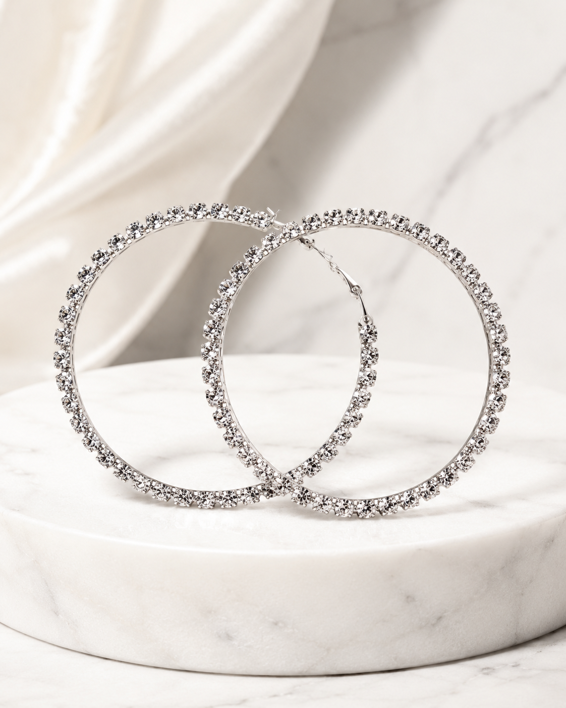 Oversized Rhinestone Hoop Earrings – Gold or Silver