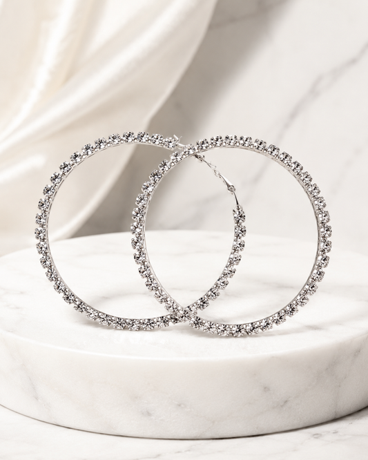 Oversized Rhinestone Hoop Earrings – Gold or Silver
