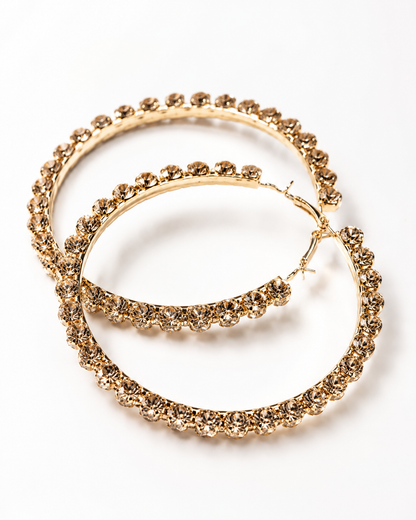 Oversized Rhinestone Hoop Earrings – Gold or Silver