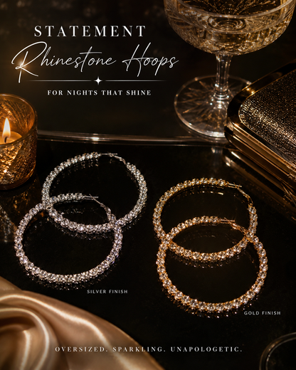 Oversized Rhinestone Hoop Earrings – Gold or Silver